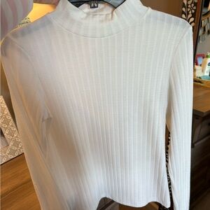 She + Sky White Ribbed Mock Neck Long Sleeve Top